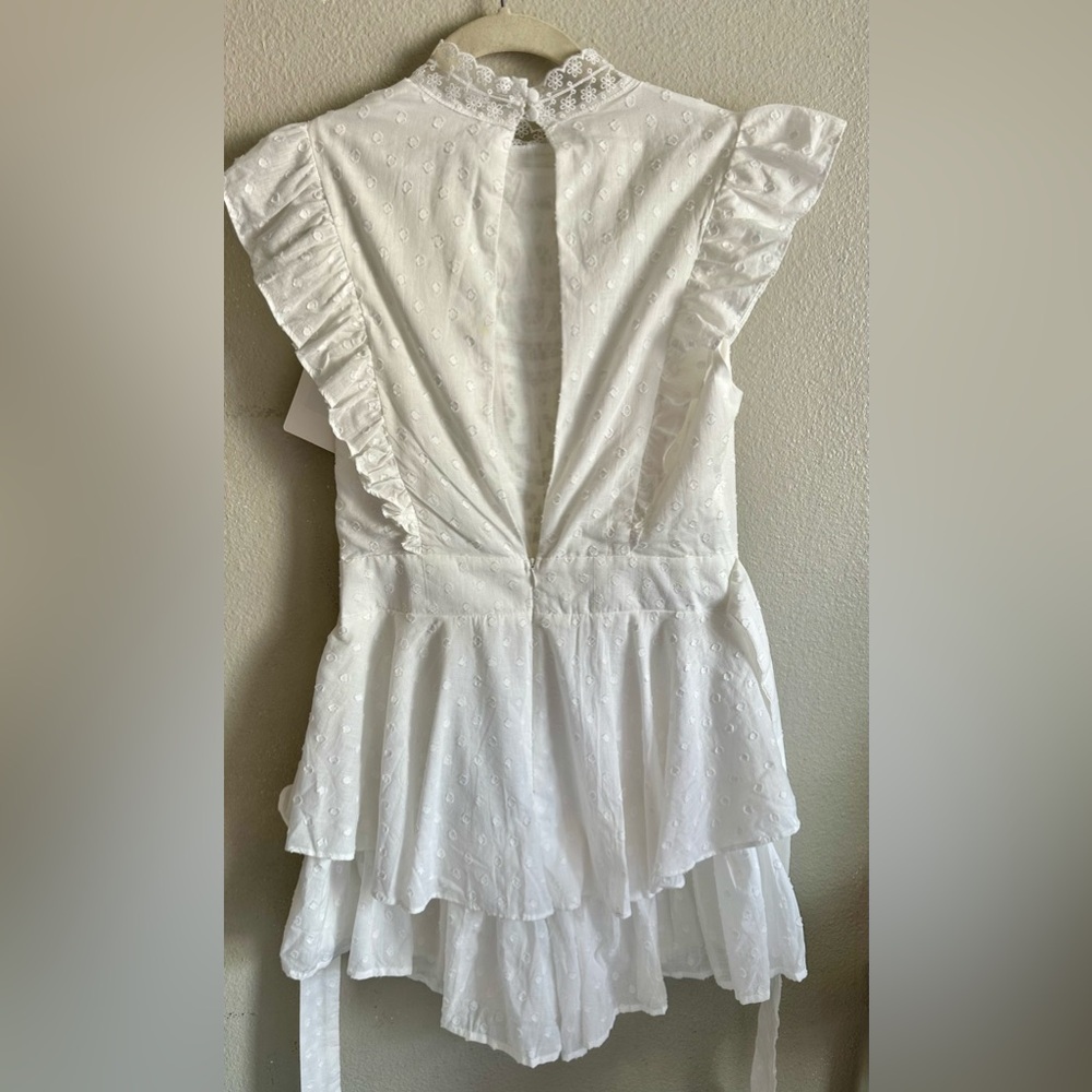Vici White Cotton Crochet Ruffle Romper - Picture 2 of 7